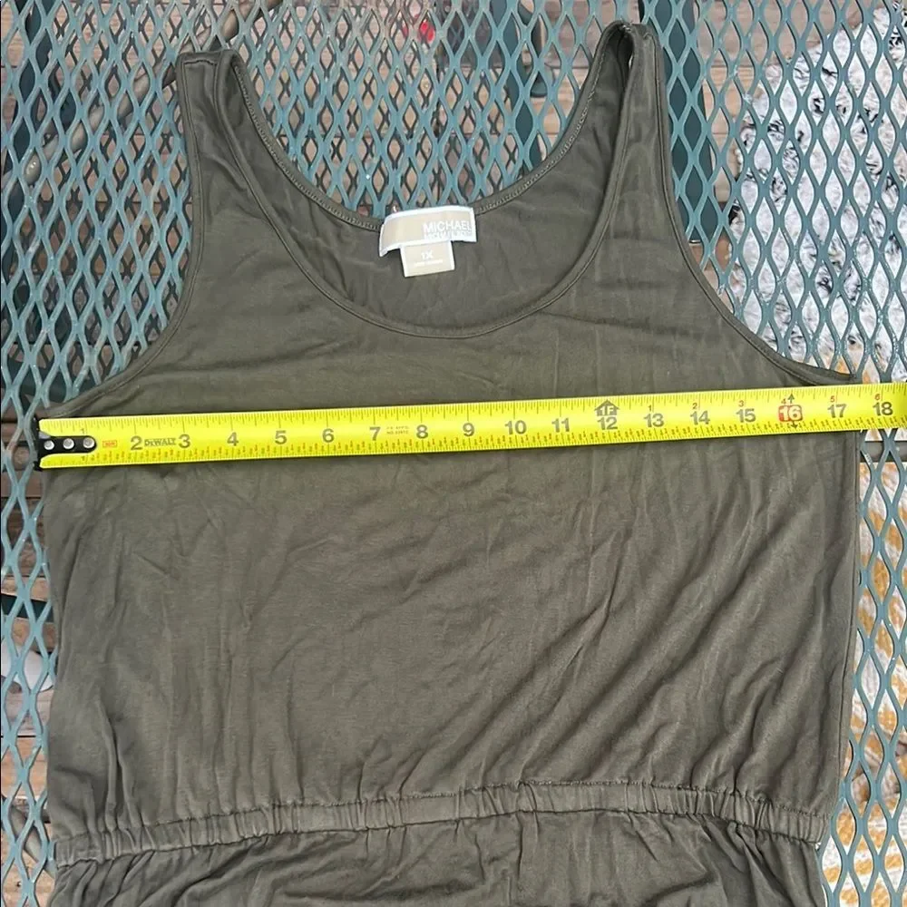 Michael Kors Olive Green Tank Maxi Dress Elastic Waist Plus Size 1X Fall Elegant
